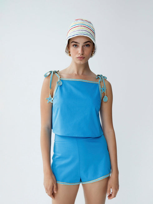 Bridgitte Embellished Tank Top - Malibu Blue