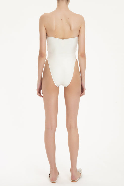 Solid High-Leg Matelasse Swimsuit