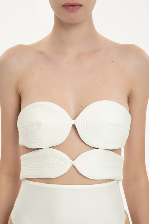 Solid High-Leg Matelasse Swimsuit