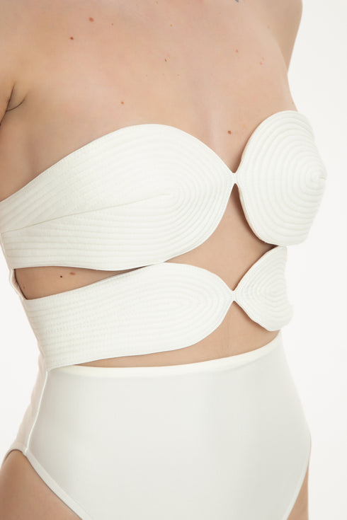 Solid High-Leg Matelasse Swimsuit