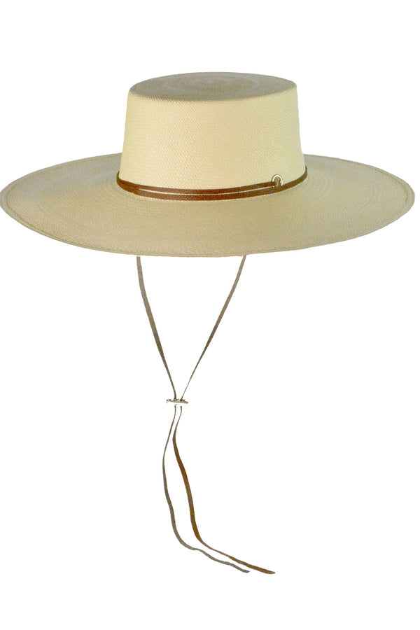 LONG BRIM CORDOVAN HAT WITH LEATHER BAND
