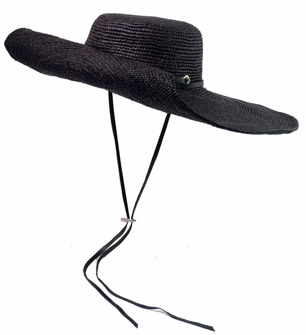 CROCHET EXTRA LONG BRIM WITH LEATHER BAND