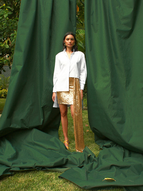 CARTA DE AMOR SKIRT IN GOLD SEQUINS