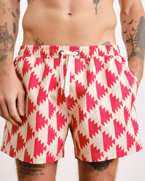 INDIO 6-INCH PRINT LINEN SHORTS MOROCCO RED