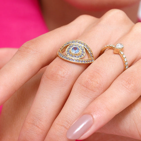 Gemstone Evil Eye Ring