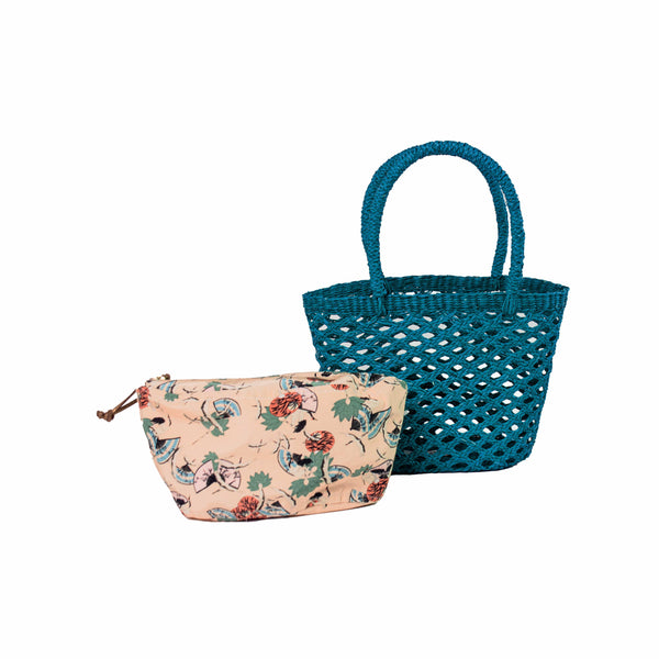 OPEN WEAVE MINI BASKET WITH COSMETIC BAG
