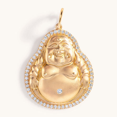 Pave Outline Gold Buddha Necklace Charm
