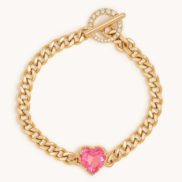 Single Gemstone Heart Cuban Bracelet
